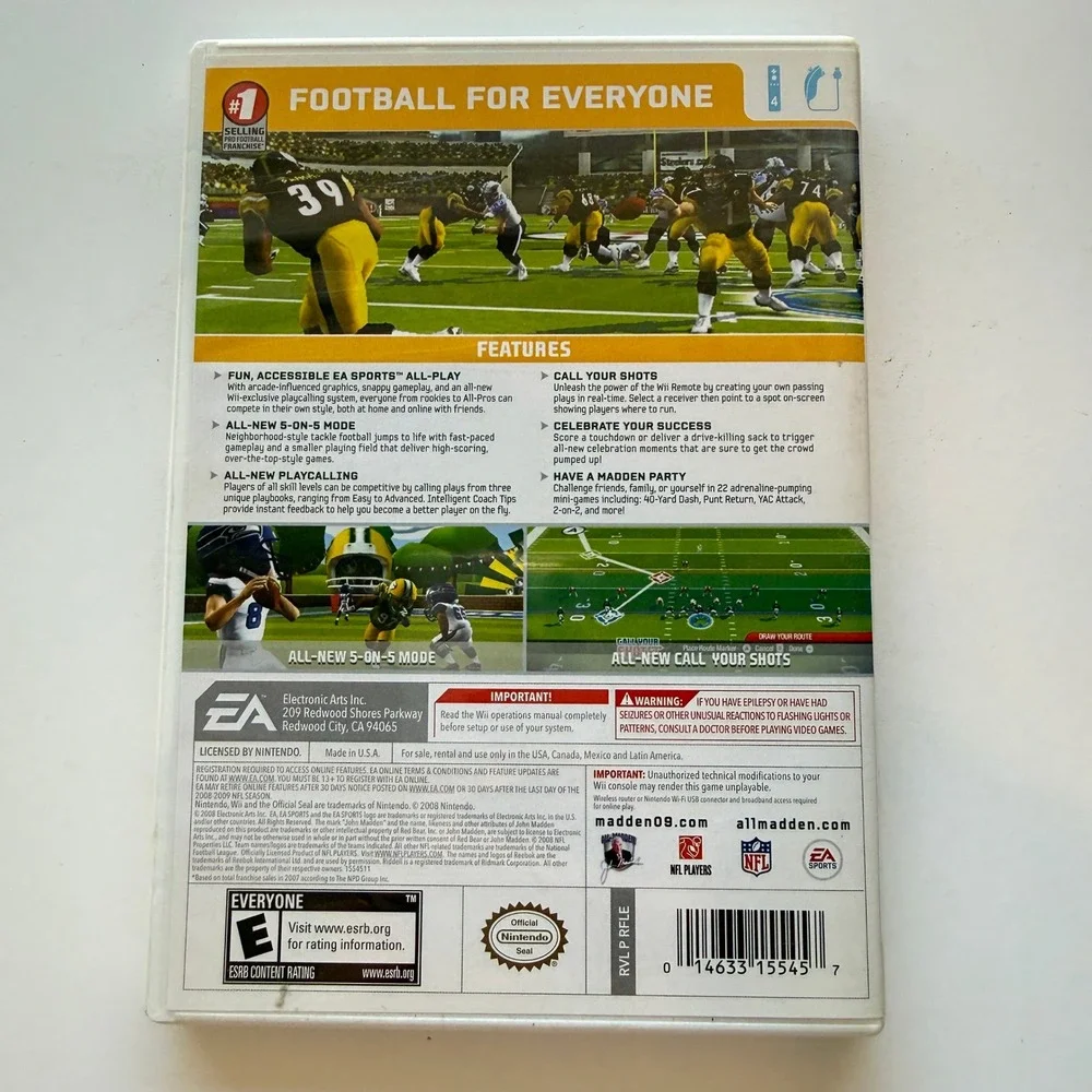 Madden NFL 09 All-Play Nintendo Wii Complete with Manual Brett Favre Cover